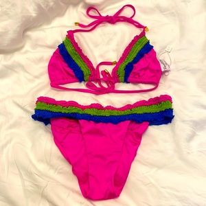 Size L Beach Bunny swimsuit. Pink/blue/green